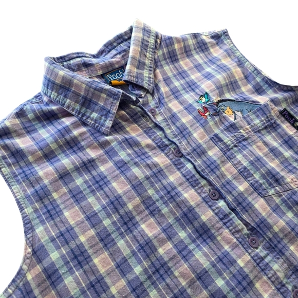 Disney's Winnie the Pooh Eeyore Sleeveless Plaid Cotton ButtonShirt, Women 14/16 - Picture 2 of 9